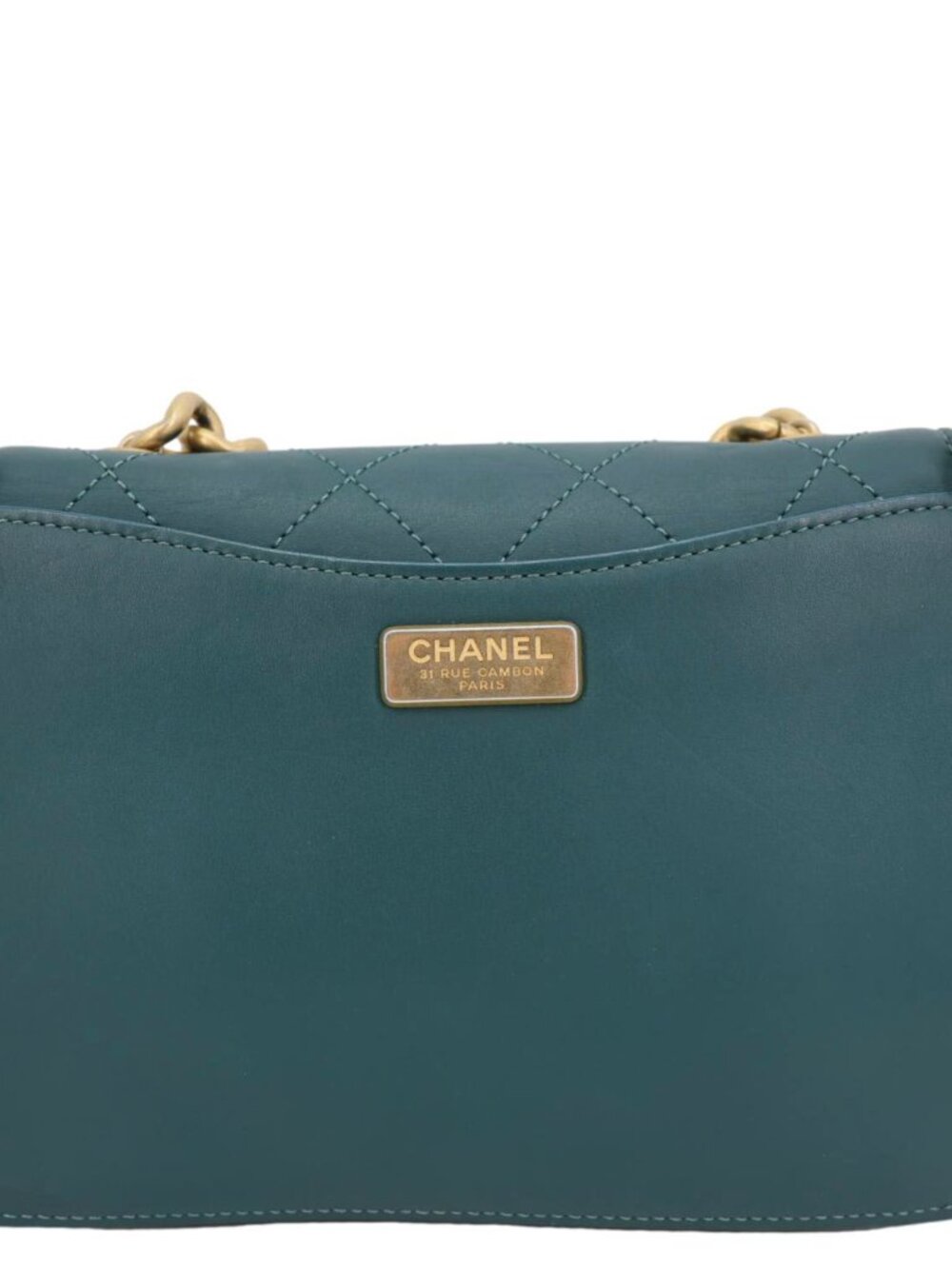 Chanel CC Stitched Flap Calfskin Leather Crossbody Bag Green - Picture 3 of 12